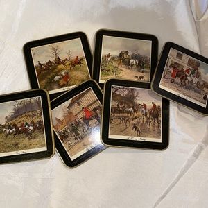 ~Cloverleaf~ Vintage Fox Hunting Scenes Coaster Set